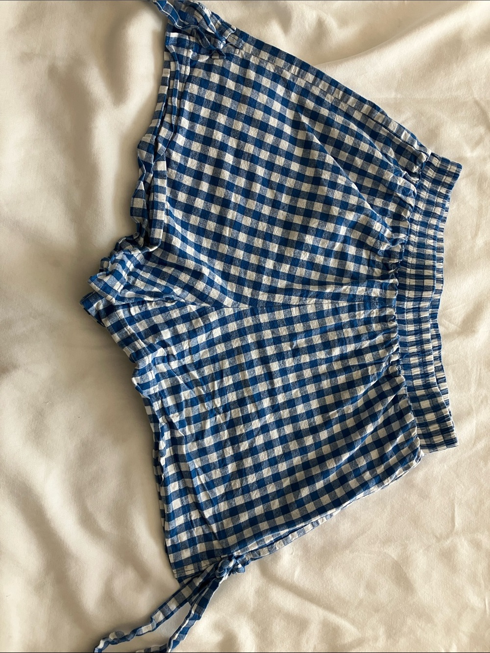 Blue Gingham High-Waist Women’s Shorts with Side Ties